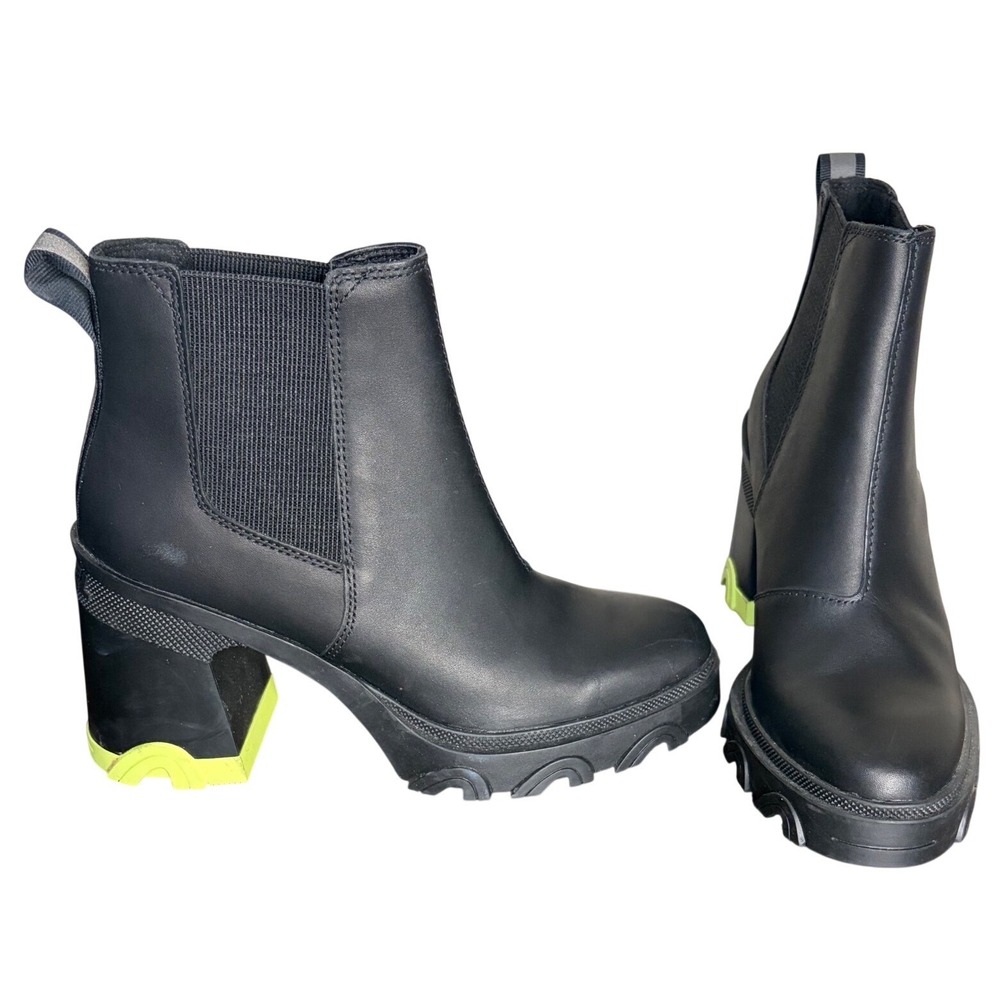 Sorel Black Neon Lime Brex Boot Chelsea Lug Sole Women's‎ Size 8.5